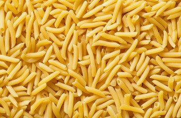 Fototapeta premium A close-up view of uncooked pasta, showcasing its elongated, yellow shape, perfect for a variety of Italian dishes.