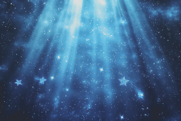 A radiant blue background featuring sparkling stars creates a magical and captivating visual.