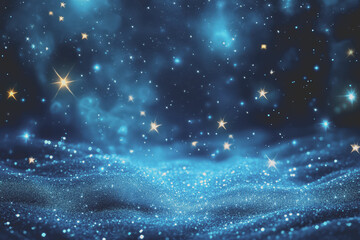 A radiant blue background featuring sparkling stars creates a magical and captivating visual.