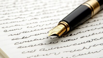 Fototapeta premium Close-up of fountain pen writing cursive text on paper
