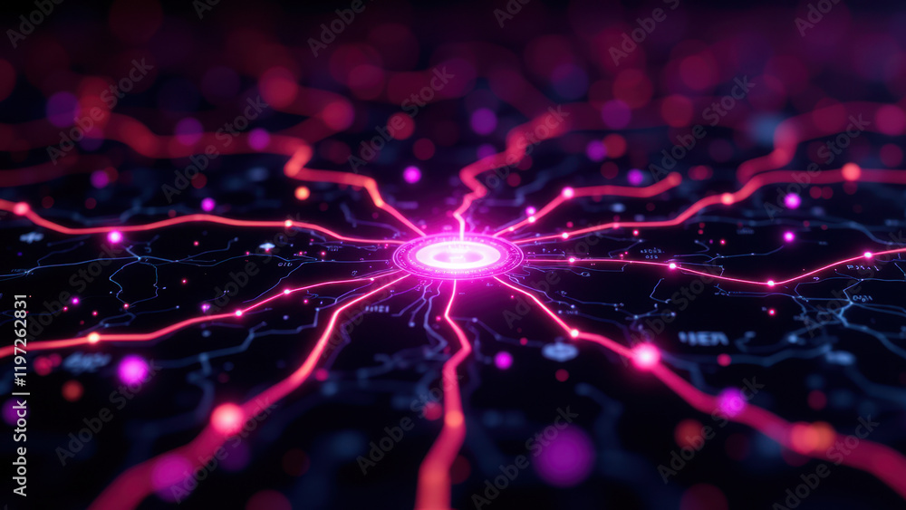 Fototapete abstract network with nodes and lines representing an interconnected system.