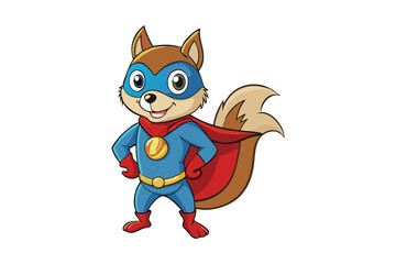 A squirrel wearing a superhero cape, striking a heroic pose wearing a batman mask vector art illustration.eps