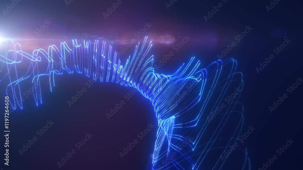 Poster mesmerizing blue luminescent waveforms creating a digital, futuristic look with a sense of technolog