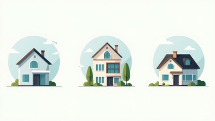 web with real estate icons 2d flat icons illustration