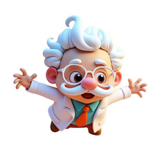 Naklejka premium joyful cartoon scientist floating against a background