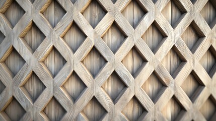 3D lattice wall with raised diamonds in natural wood tones, creating a modern yet organic texture.