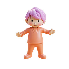 Obraz premium cheerful 3d rendered cartoon boy with purple hair in outfit