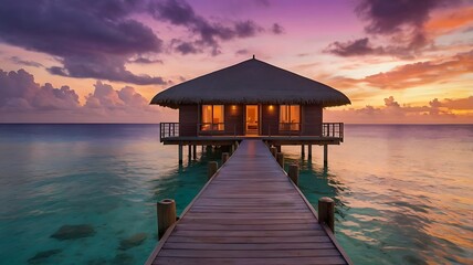 Obraz premium A Tranquil Sunset Overwater Retreat