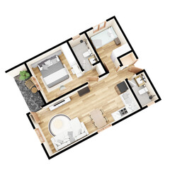 3D Floor plan of a home, 3D illustration. Top View.	