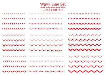 波線　なみなみ　曲線　あしらい　レッド　飾り罫　シンプル　点　セット