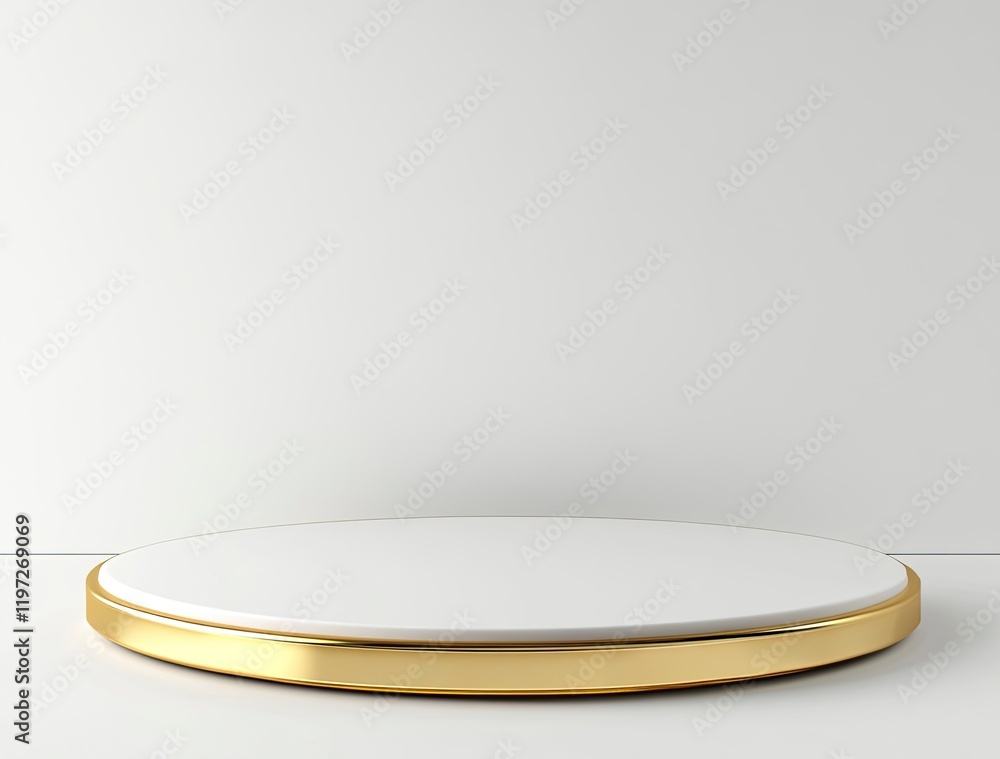 Poster 3d rendering of a podium scene with a white and gold background. a minimal mockup for a product disp