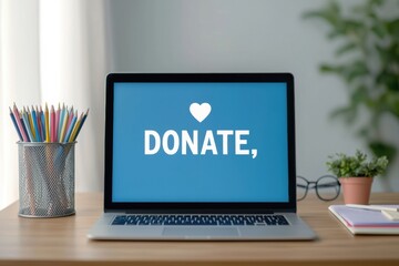 Heartfelt Call to Action for Donations with Laptop and Stationery