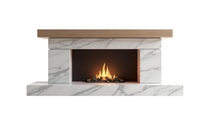 A mesmerizing marble fireplace, its warm flames dancing invitingly against the cool, elegant stone.  The wooden mantel adds a touch of rustic charm, creating a perfect blend of modern and traditional 