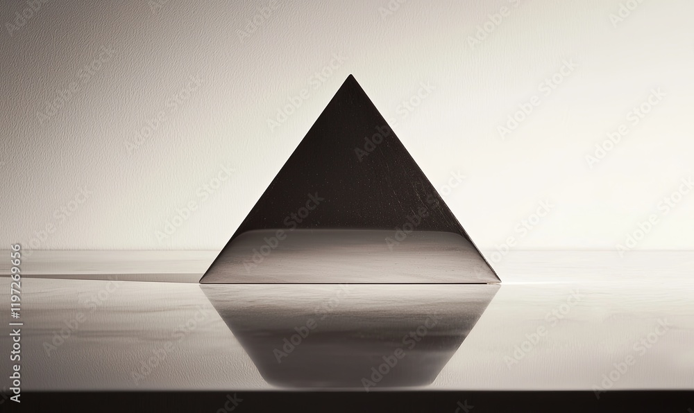 Aufkleber dark pyramid reflecting on a smooth surface against a plain backdrop, ideal for abstract or conceptu