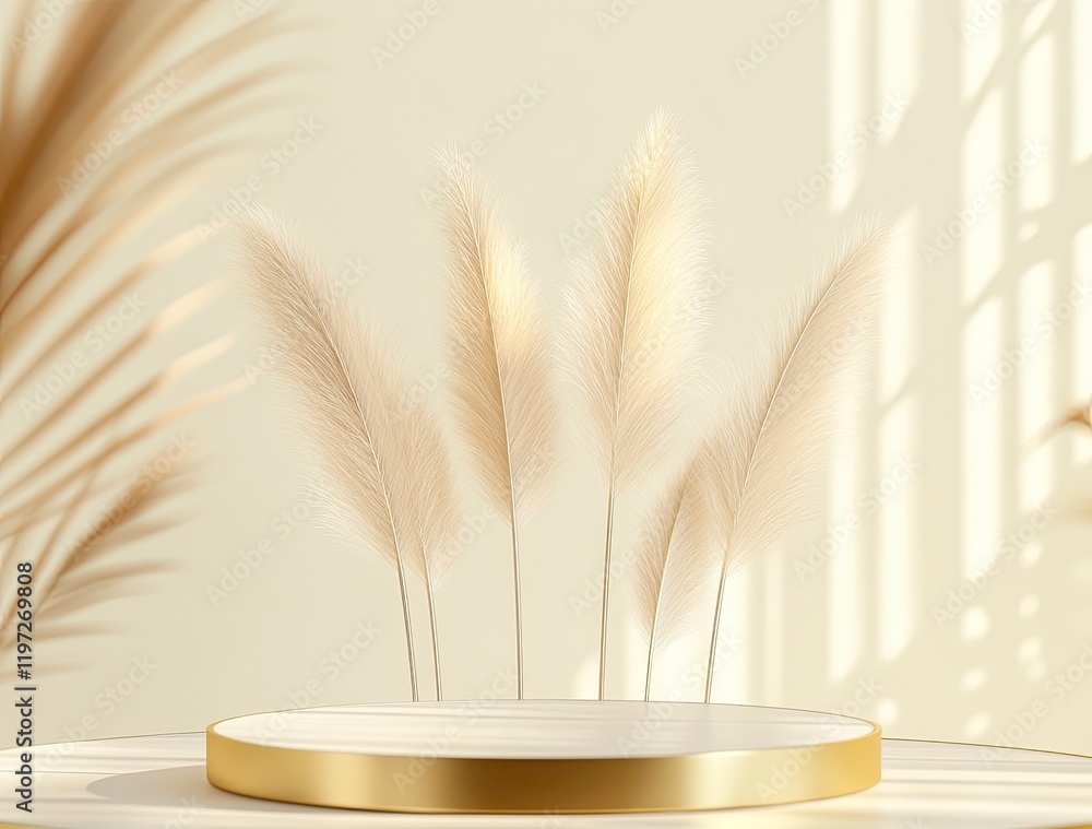 Poster 3d rendering of a podium scene with a white and gold background. a minimal mockup for a product disp