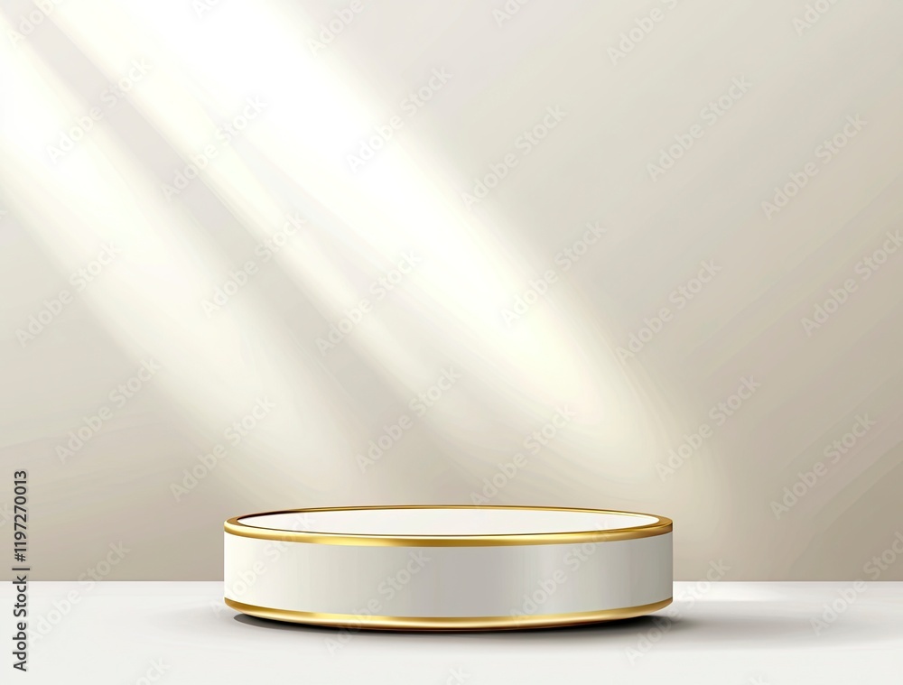Poster 3d rendering of a podium scene with a white and gold background. a minimal mockup for a product disp