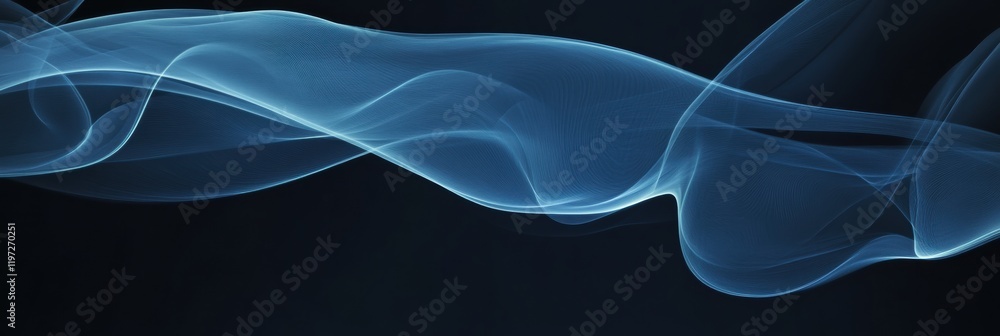 Fototapete elegant translucent blue wave on black background with ample space for text presentation and design 