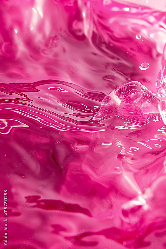 Poster pink liquid surface creating abstract wavy pattern with bubbles