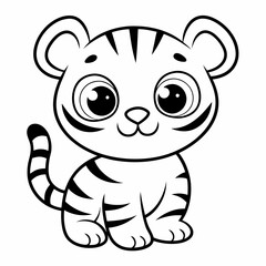 Cute Baby Tiger Illustration Vector Design for Kids Coloring Page.