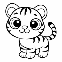 Cute Baby Tiger Illustration Vector Design for Kids Coloring Page.