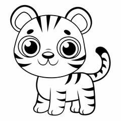 Cute Baby Tiger Illustration Vector Design for Kids Coloring Page.