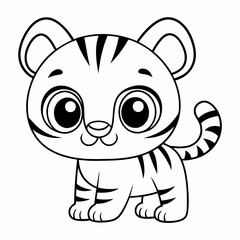 Cute Baby Tiger Illustration Vector Design for Kids Coloring Page.