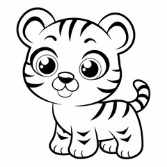 Cute Baby Tiger Illustration Vector Design for Kids Coloring Page.