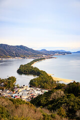 One of The Three Most Scenic Spots of Japan: Amanohashidate Sandbar and Scenic Coastal Panorama, Amanohashidate, Kyoto, Japan