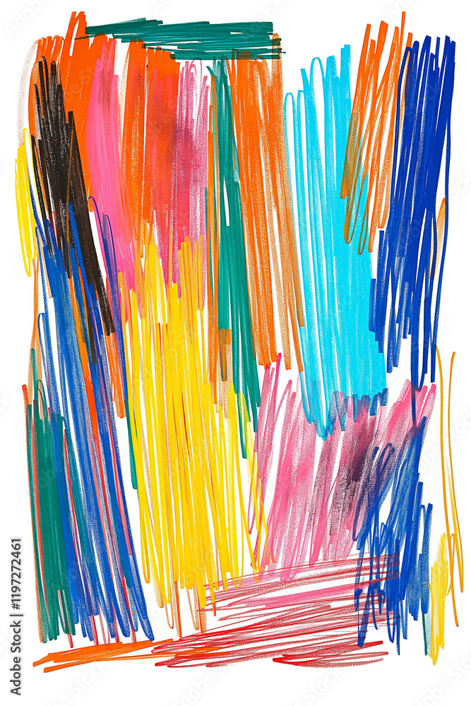 Poster colorful scribbles creating abstract art on transparent background