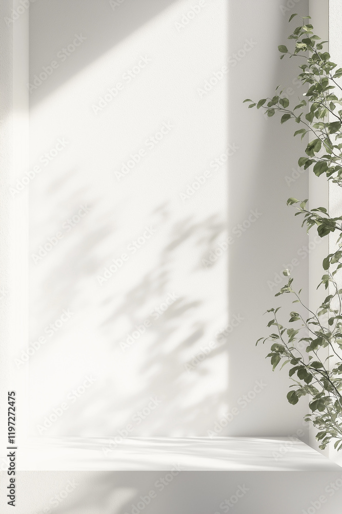 Poster minimalistic white background with subtle white hexagons in bottom right corner for clean and simple