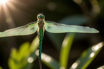 Close up dragonfly statue glows as sunlight, Close up dragonfly as sunlight