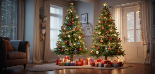 A beautifully decorated Christmas tree with colorful ornaments and lights , seasonal decoration, Christmas tree decorations