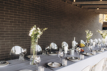 Served table of guests at a wedding banquet