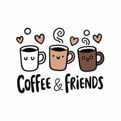 STICKER DESIGN OF Illustrate  Coffee & Friends in a charming script font.