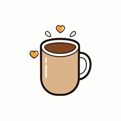 Sticker design of A coffee mug with a reflective surface capturing the glow of a sunrise