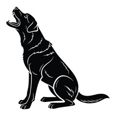 Labrador Retriever Silhouette Vector Illustration, Labrador Retriever Dog in Howling Pose isolated on white background