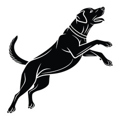 Labrador Retriever Silhouette Vector Illustration, Labrador Retriever Dog in Running Leaping Pose isolated on white background