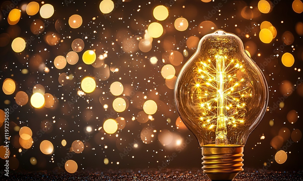Poster lit decorative lightbulb with bokeh background for festive designs