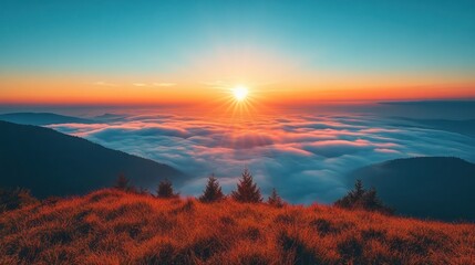 Obraz premium Mountaintop Sunrise Sea of Clouds