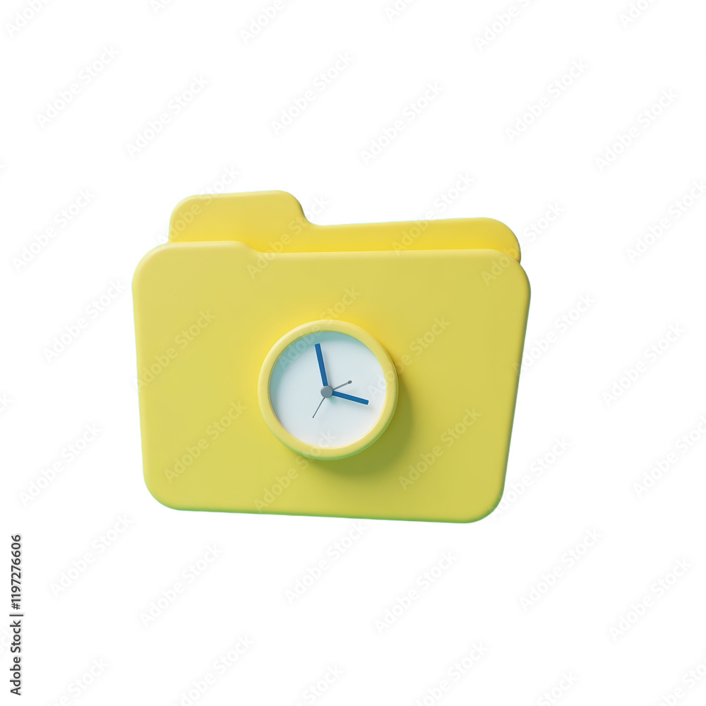Poster yellow 3d folder with embedded clock displays time management