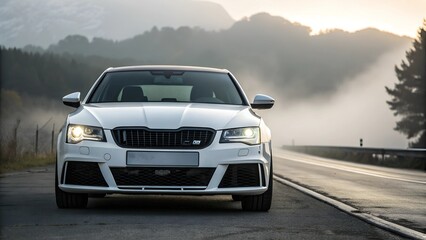 Front view of a generic and brandless car on road