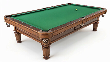 high-quality pool table with a green felt surface and wooden frame, featuring six pockets for playing billiards.