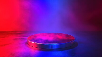 Neon Cyberpunk Stage: Futuristic Circular Platform with Red and Blue Lighting