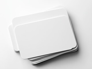 Stack of blank white business cards top view on clean background, perfect for mockup design, white paper texture, minimalist corporate stationery layout, professional branding template