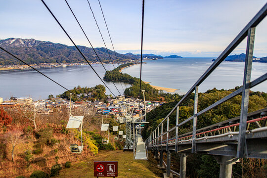 Cable Car Ascending to the Peak of Mt.Monju and Amanohashidate View Land (Hiryukan), Amanohashidate , Kyoto, Japan