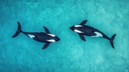 Wildlife action orcas swimming in clear waters ecosystem exploration marine environment aerial view