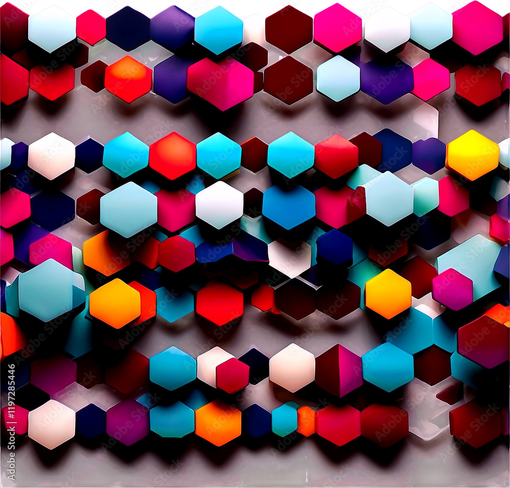 Poster abstract hexagon patterns hexagon geometric shapes vibrant color schemes, isolated on transparent ba