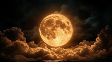 Radiant Full Moon Illuminates Majestic Mountain Peaks Under Starry Night Sky Creating a Dreamlike and Serene Atmosphere in Nature's Embrace