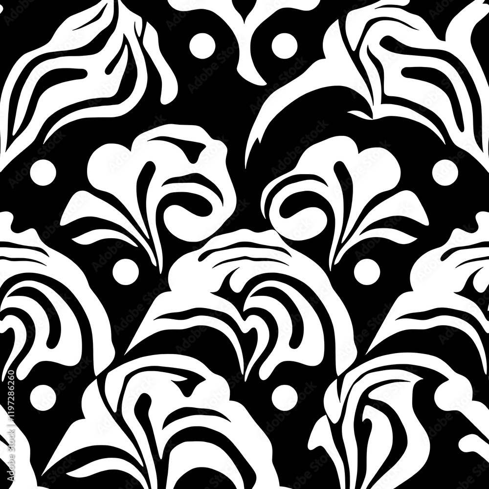 Poster swirling floral damask pattern: this intricate black and white floral damask pattern features an end