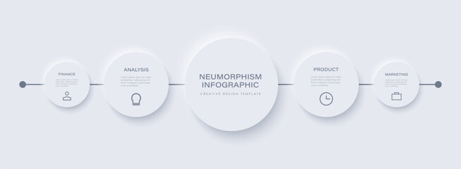 Flowchart infographic in neumorphic style. Business concept with 4 options, parts, steps or processes.